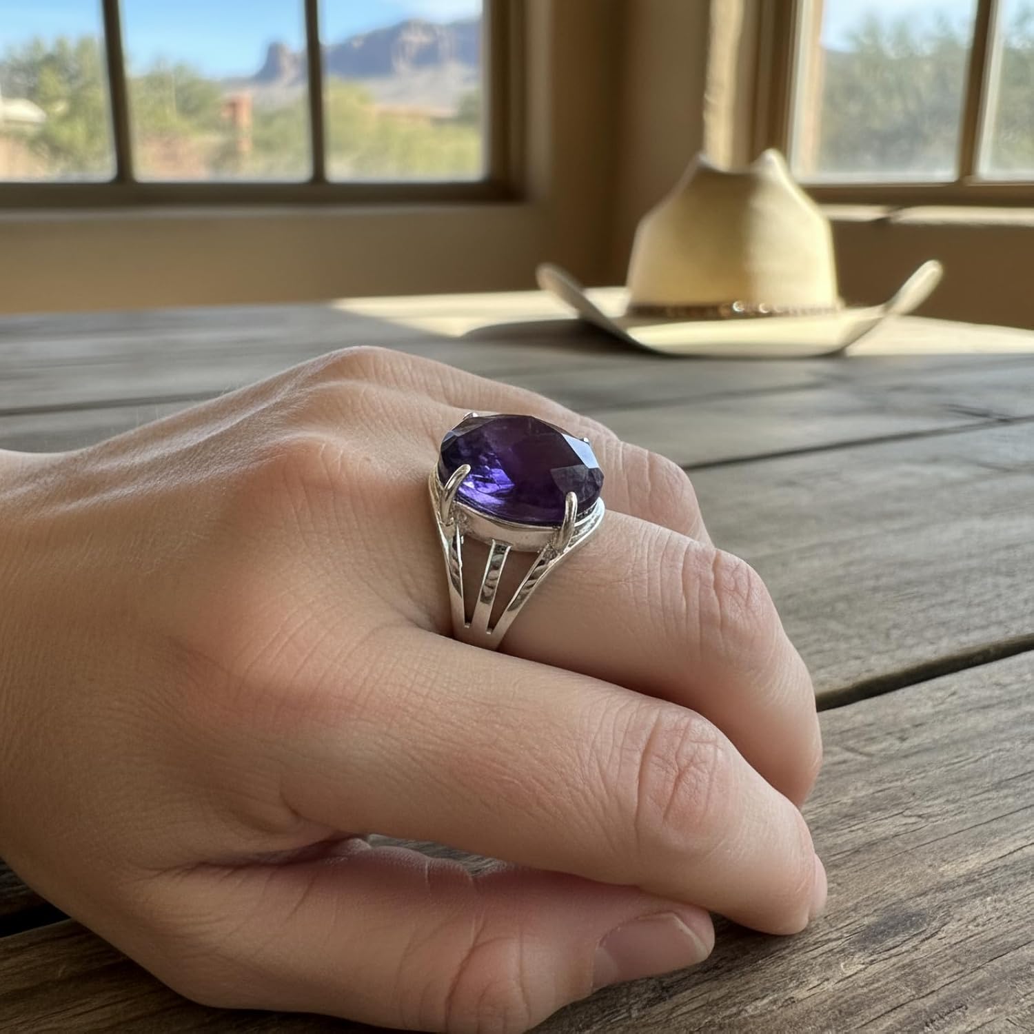Amethyst Rings, Natural Oval Shape Gemstone Birthstone Rings Spiritual Jewelry, Healing Reiki Purple Crystal Rings for Women - Image 4