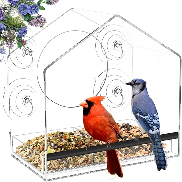 Jarkyfine Window Bird Feeder with Strong Suction Cups - Clear Bird Feeders for Window Viewing, Sturdy and Durable, Easy to Clean and Refill, for Finches, Cardinals, and More, Gifts for Mom Dad Cats