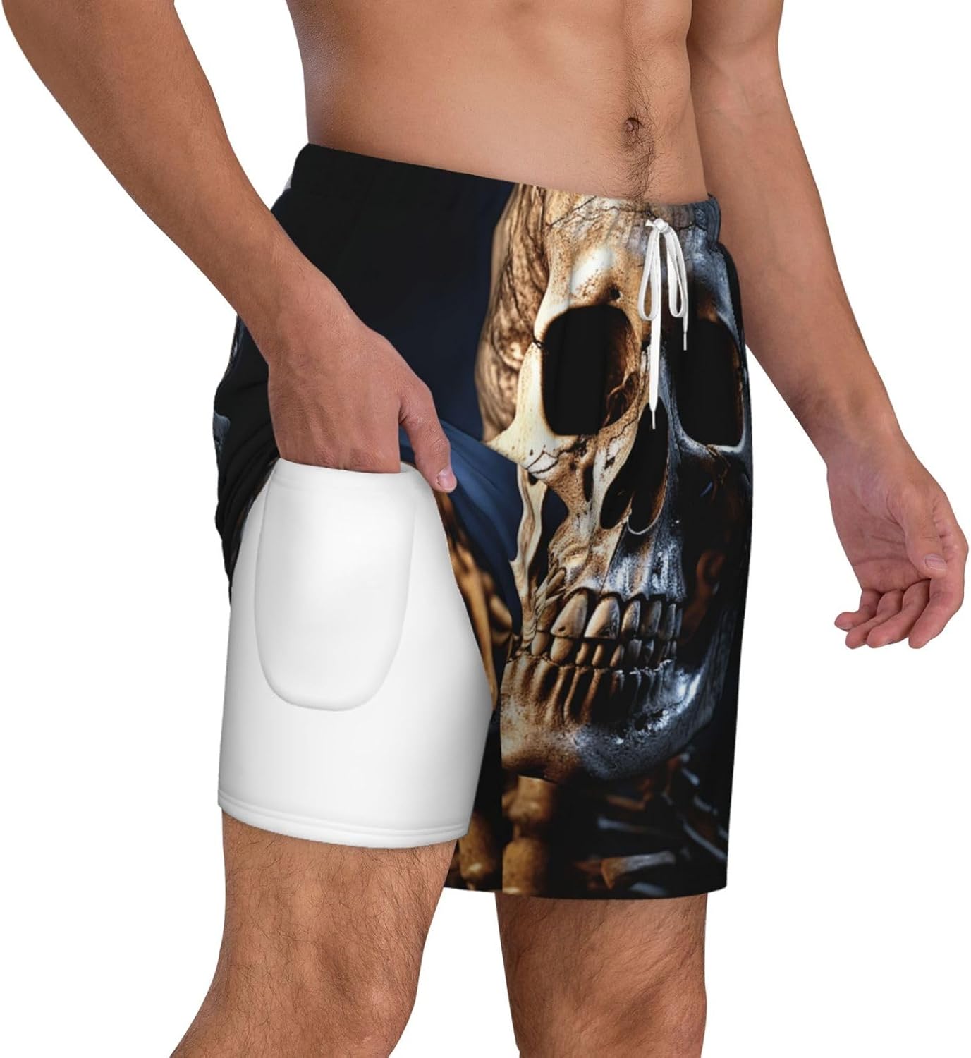 Mens Swim Trunks 2 in 1 Quick Dry Bathing Suits Beach Shorts with Compression Liner Skeleton Board Short