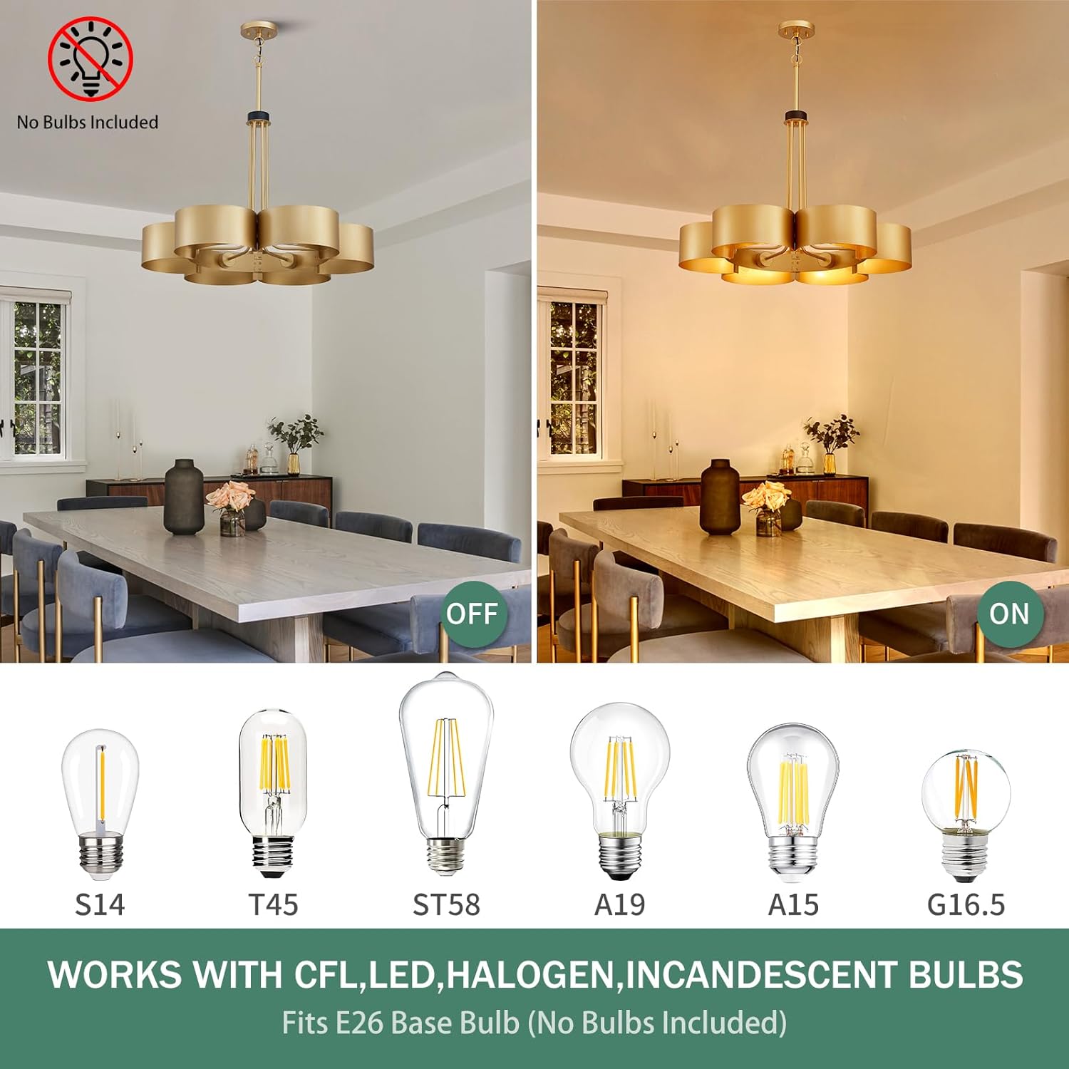 Rustic Gold Chandelier - 6-Light Ceiling Light - Height Adjustable Pendant Light for Living Room, Dining Room, Hallway - Elegant Design - Ideal Home Lighting