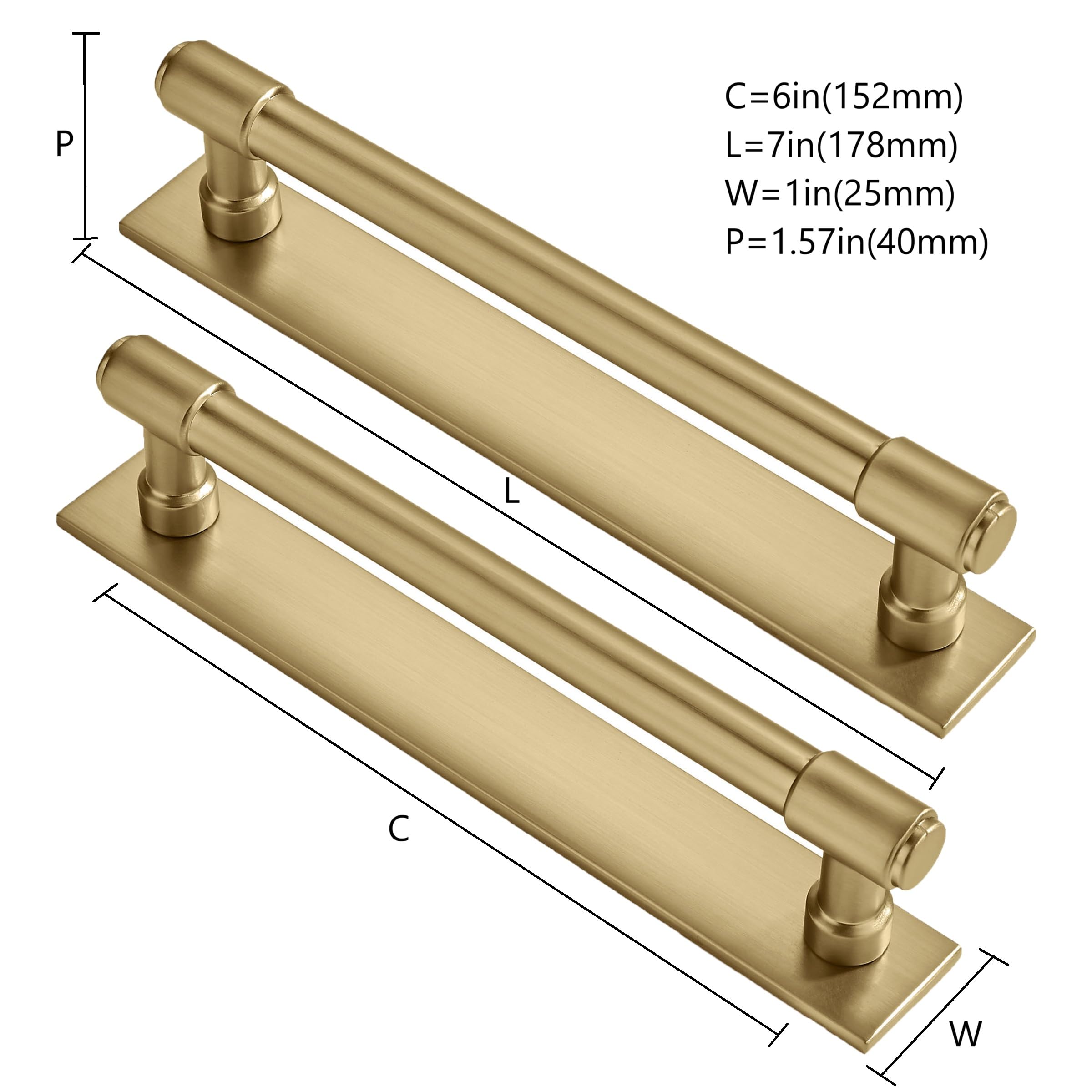 DEKORYX 2-Pack Solid Brass Cabinet Pulls - Brushed Gold, 6.3 Inch Hole Centers
