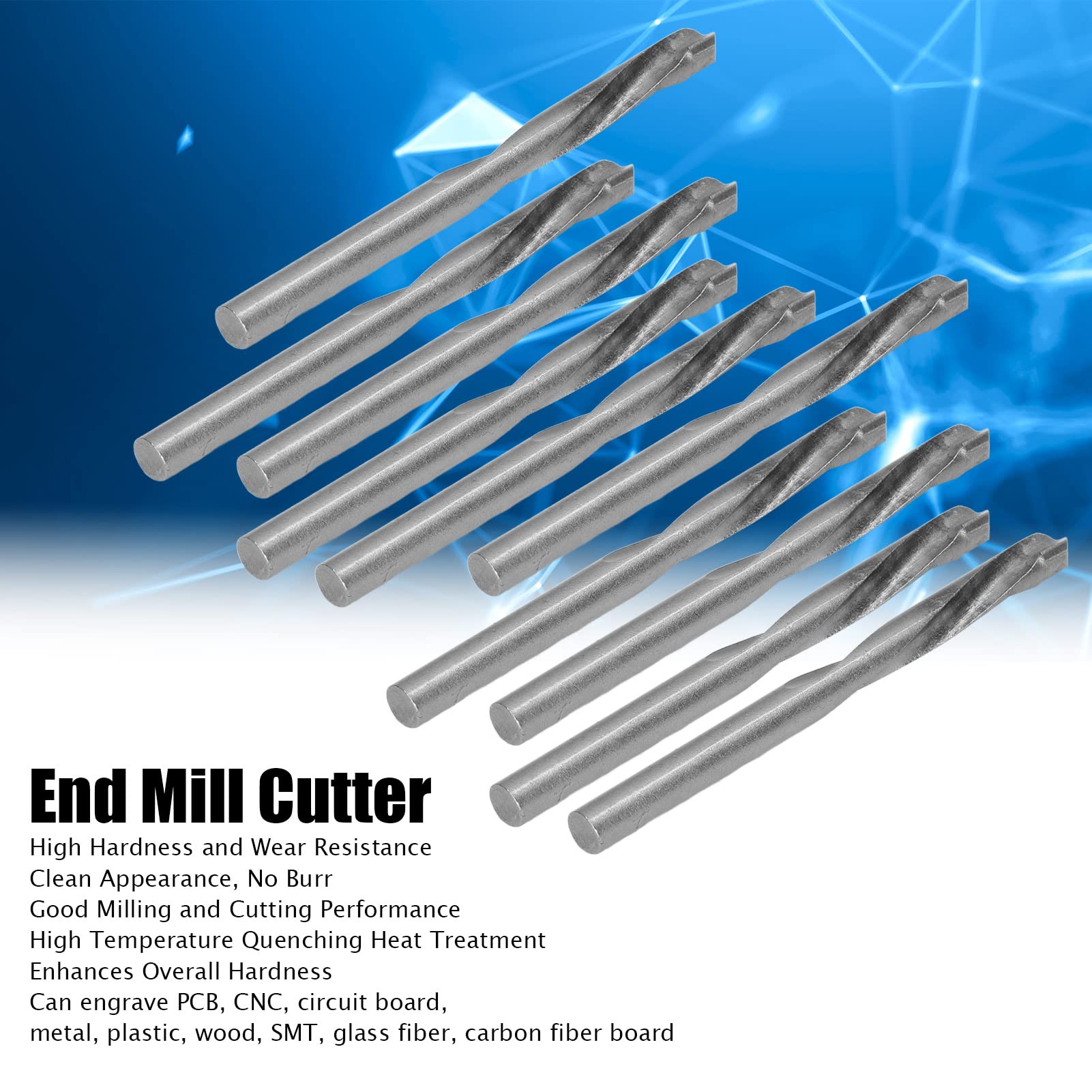 Ball Nose End Mills 10PCS End Mill Cutter Set,Tungsten Steel CNC Engraving Milling Router Bits 6.5mm for Circuit Board, Metal, Plastic, Wood,
