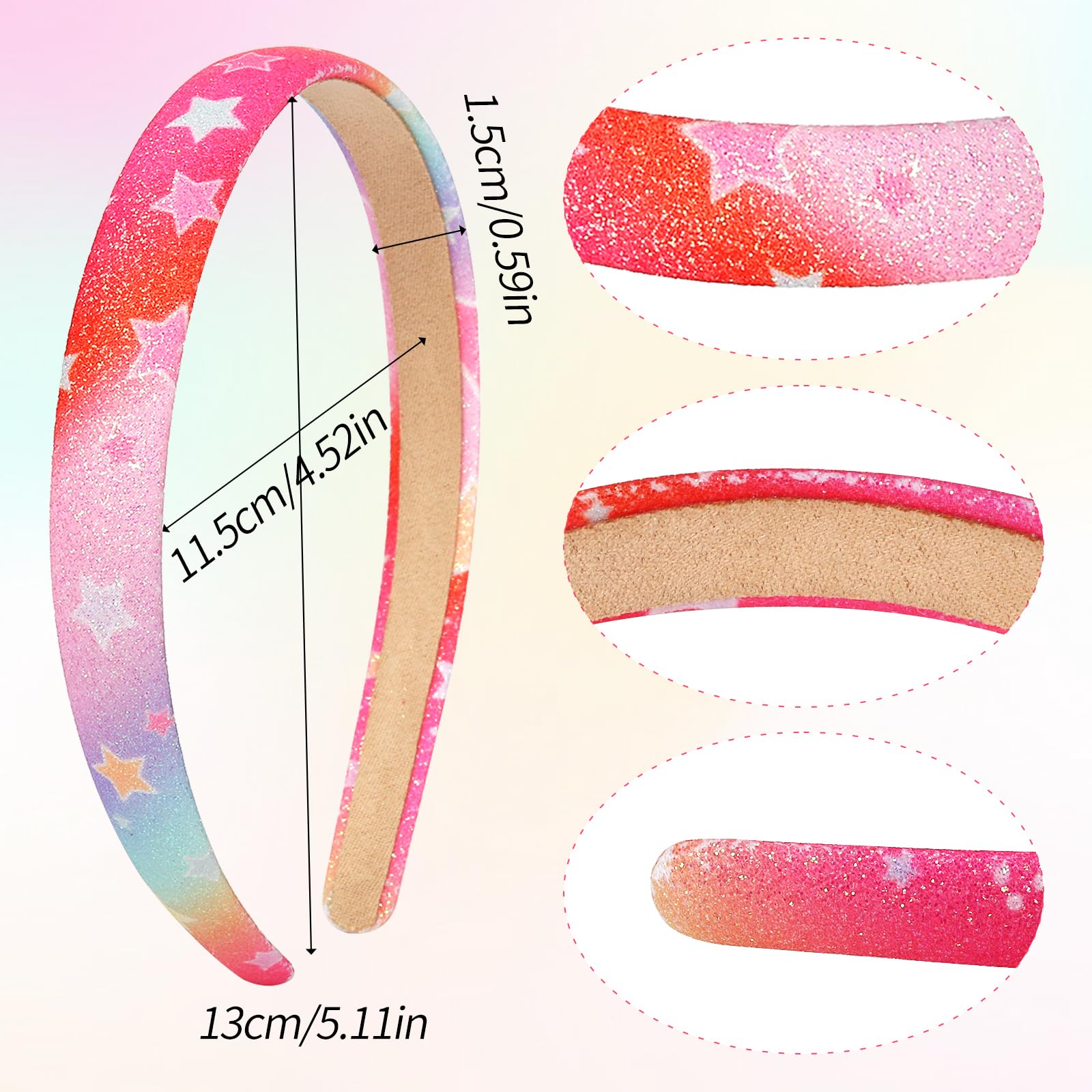 Nenjindz 8Pcs Glitter Headband for Girls Sparkle Rainbow Sequins Hairband,Bling Headbands with Star Heart Glitter Alice Bands Cute Shiny Hard Head Band Pink for Little Girls Kids Children Toddlers - Image 2