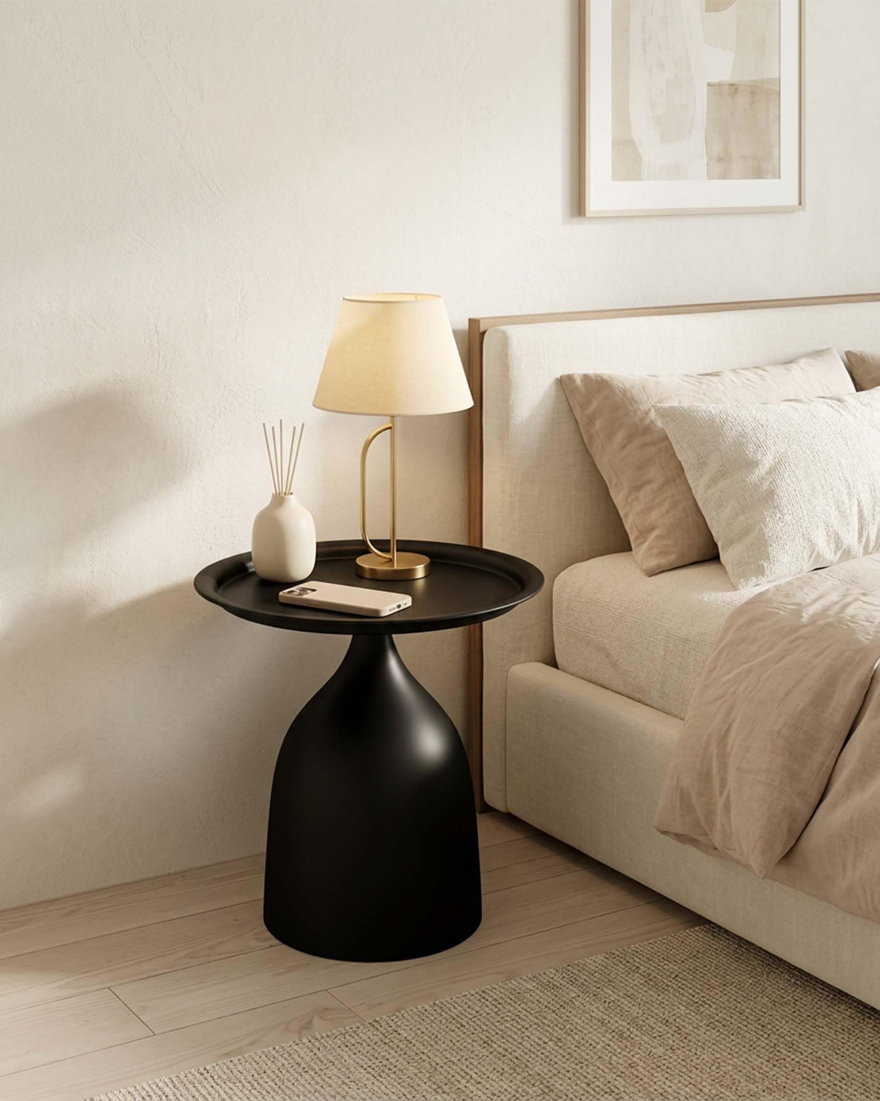 Lot de 2 Table d'Appoint Noire en Métal, Bout de Canapé Design Rond, Petite Table Basse Salon ou Extérieur, Guéridon Moderne pour Espace Réduit, Hauteur 42/60cm
