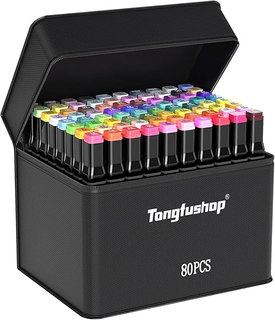 TongfuShop 80 Colours Markers, 1 Second Quick Drying Alcohol Markers, Marker Pens with Black Carrying Case and Storage Base, for Children Adult Artists Drawing Sketches