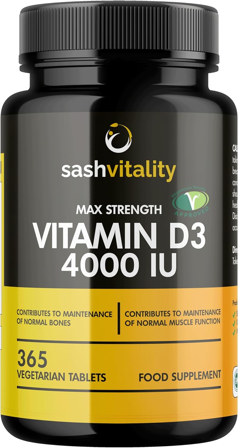 Vitamin D3 4000 IU – 365 Vegetarian D3 Easy Swallow Micro Tablets | Highest Strength Cholecalciferol VIT D3 – Vegetarian Certified – UK Made Sash Vitality | Support Mood | Supports Bone Health