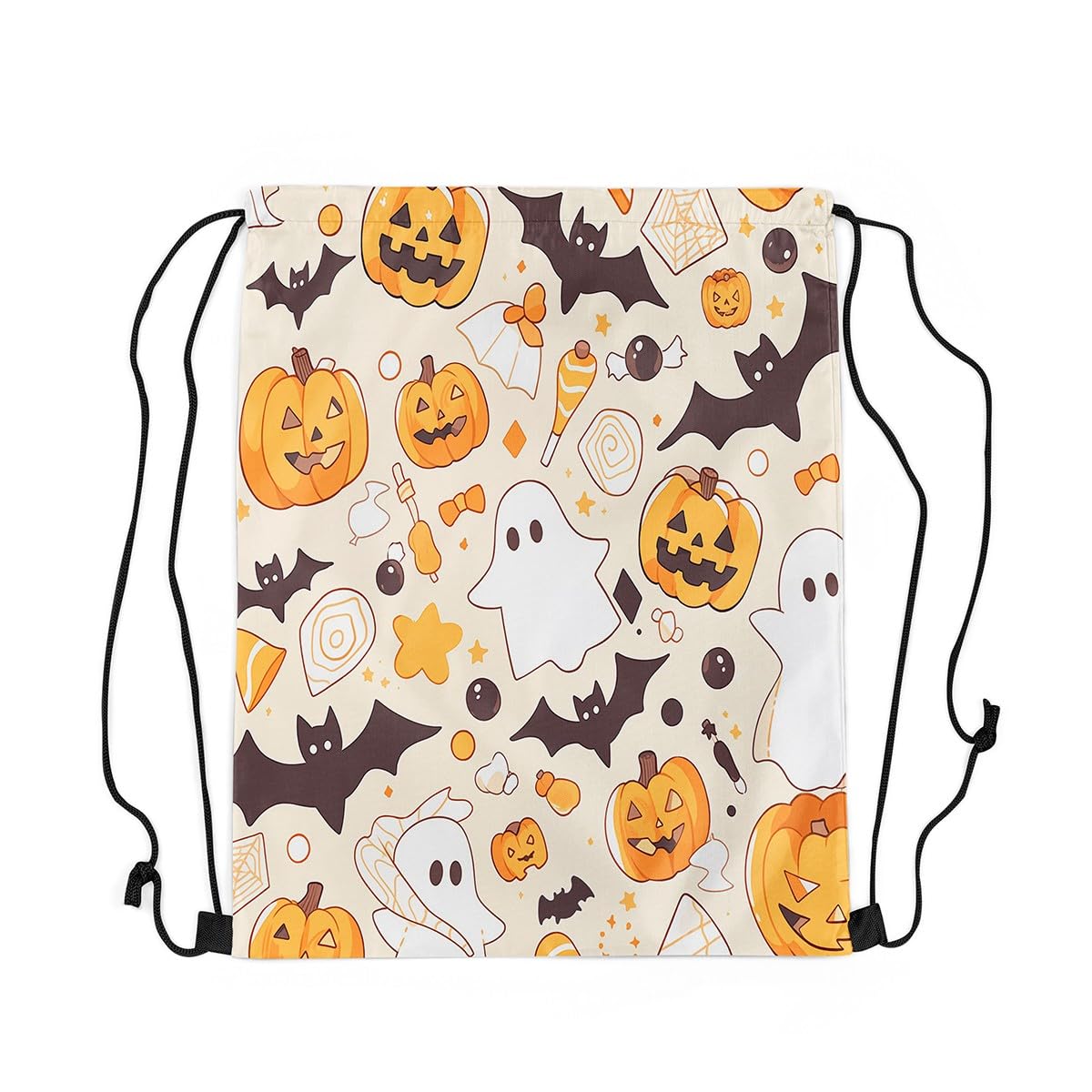 Loussiesd White Yellow Happy Halloween Drawstring Backpack 40x33cm for Horror Theme Gym String Bag Pumpkin Sports Drawstring Sackpack Witchcraft Drawstring Bags Waterproof