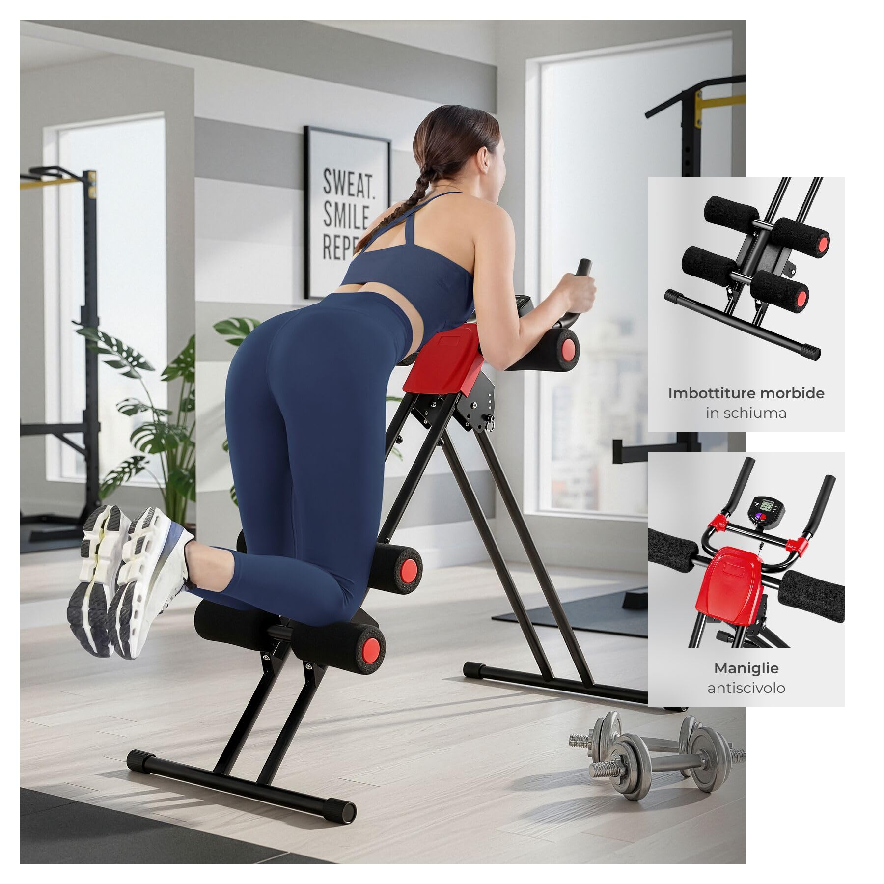 tectake® Attrezzo per Addominali Ripiegabile 100x54x92cm, Attrezzi Palestra Casa, Attrezzo Addominali Multifunzione e Salvaspazio per Palestra in Casa, Home Gym, Workout Abs, Allenamento Addome