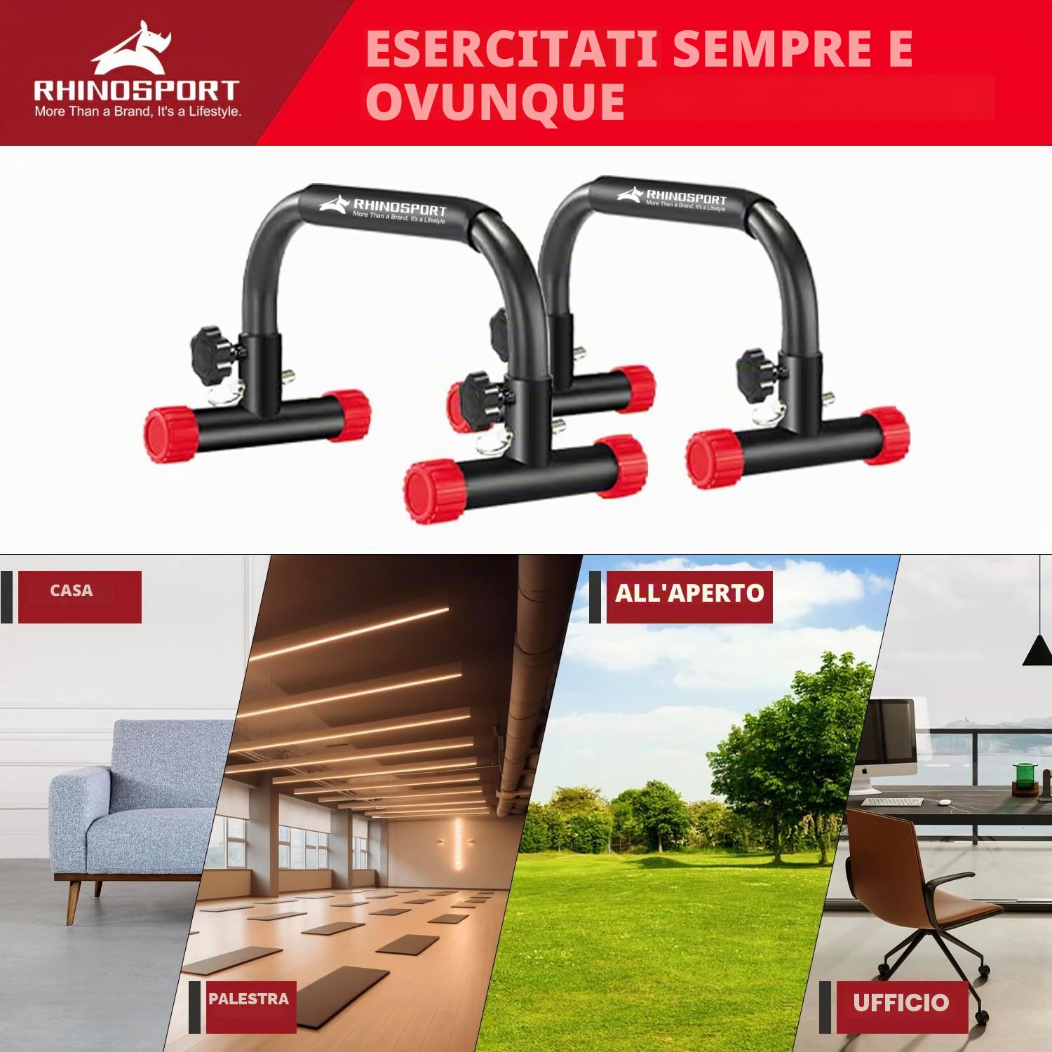 RHINOSPORT Parallettes Bars Dip Calisthenics Push Up Bar Calisthenics Attrezzature Calisthenics 25,9cm di altezza 300kg Capacità di peso per allenamento della forza Allenamento