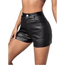 MakeMeChic Womens Faux Leather Shorts High Waist Stretchy Skinny Shorts