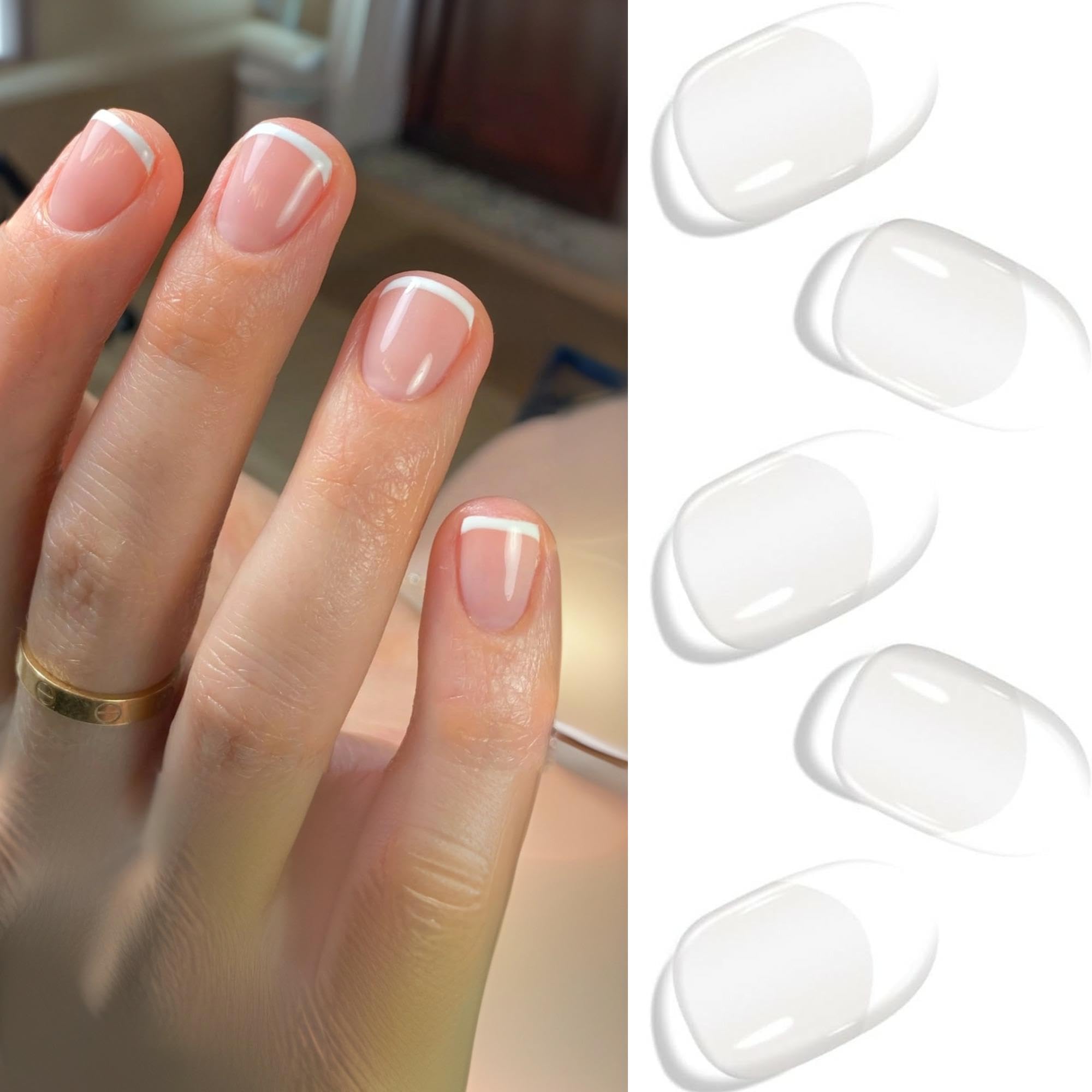 DANNI & TONI 28PCs French Tip Semi Cured Gel Nail Polish Strips Gel Nail Stickers (Crystal Frost),Transparent Base Salon-Quality Nail Polish Strips Manicure Set,French Manicure Stickers