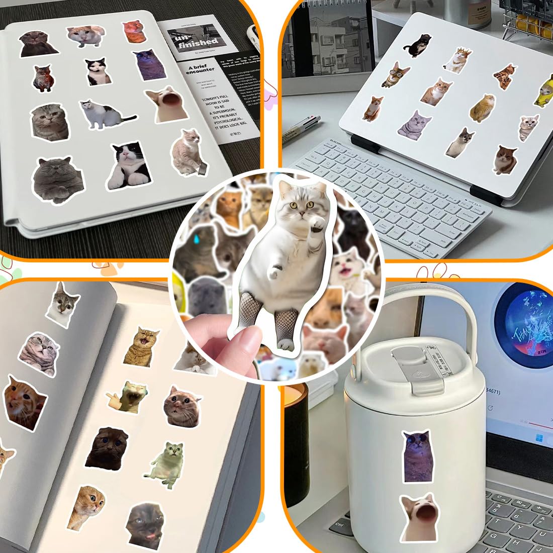 300 Stickers Gatti Sticker Meme Adesivi Divertenti Kitty Sticker Stickers Set Adesivi Estetici per Laptop, Bottiglia d’Acqua, Quaderno, Decorazioni, Regalo
