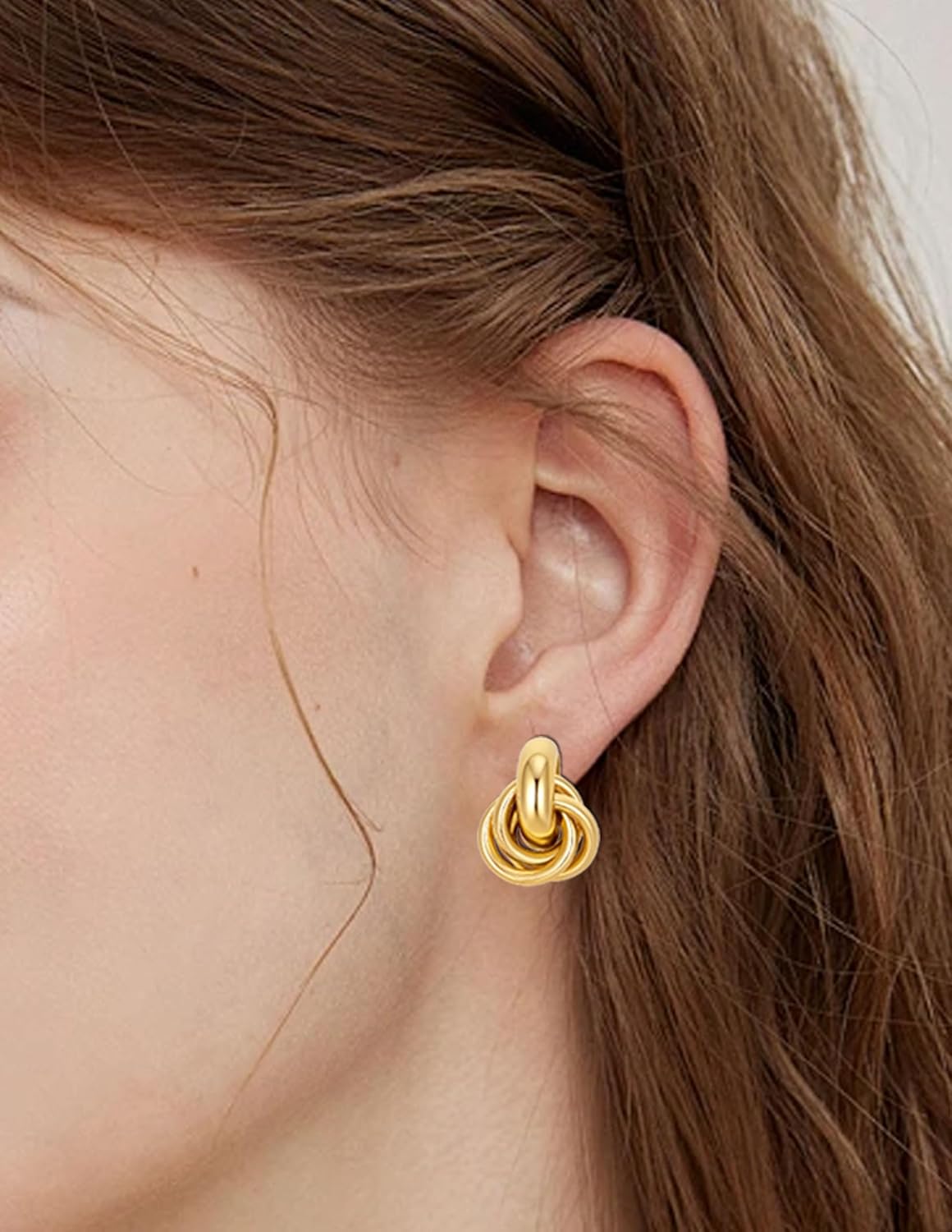 Akeoqi 6 Pairs Gold Knot Earrings for Women Chunky Statement Drop Dangle Earring Studs Geometric Twisted Long Link Hoop Earrings Jewelry Gifts - Image 3