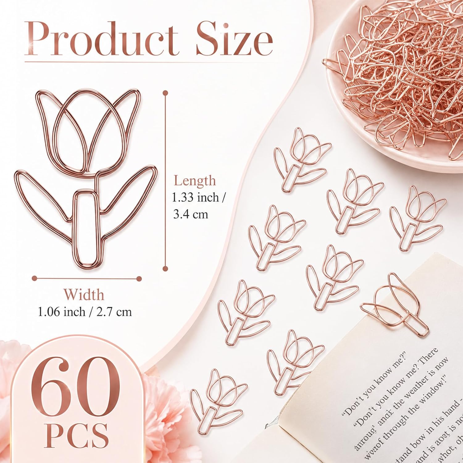 JIEYAO 60Pcs Cute Flower Shaped Paper Clips Set, Tulip Shaped Paper Clips image 2