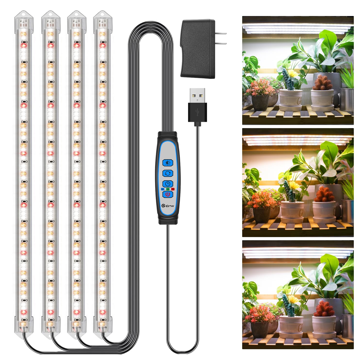 Grow Lights for Indoor Plants, 16" Full Spectrum Plant Grow Light Strip with Upgrade Timer 6/12/16 Hrs, 3 Spectrum Modes, 240 LEDs Sunlike Growing Lamp for Seedlings Hydroponics Succulent