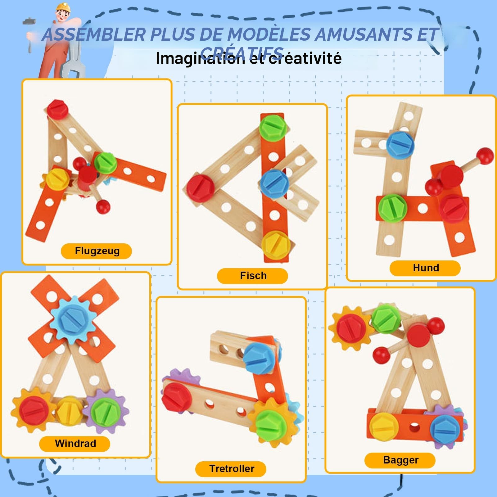 Coffret à Outils en Bois Montessori - Voiture Jouet Éducatif avec 30 Pièces, Jeu d'Imitation Bricolage pour Enfant, Cadeau Garcon Fille 2 3 4 Ans (Camion)