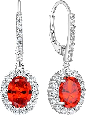 YL 925 Sterling Silver Halo Solitaire Dangle Drop Earrings Oval Cut Birthstone Leverback Earrings Jewelry for Women