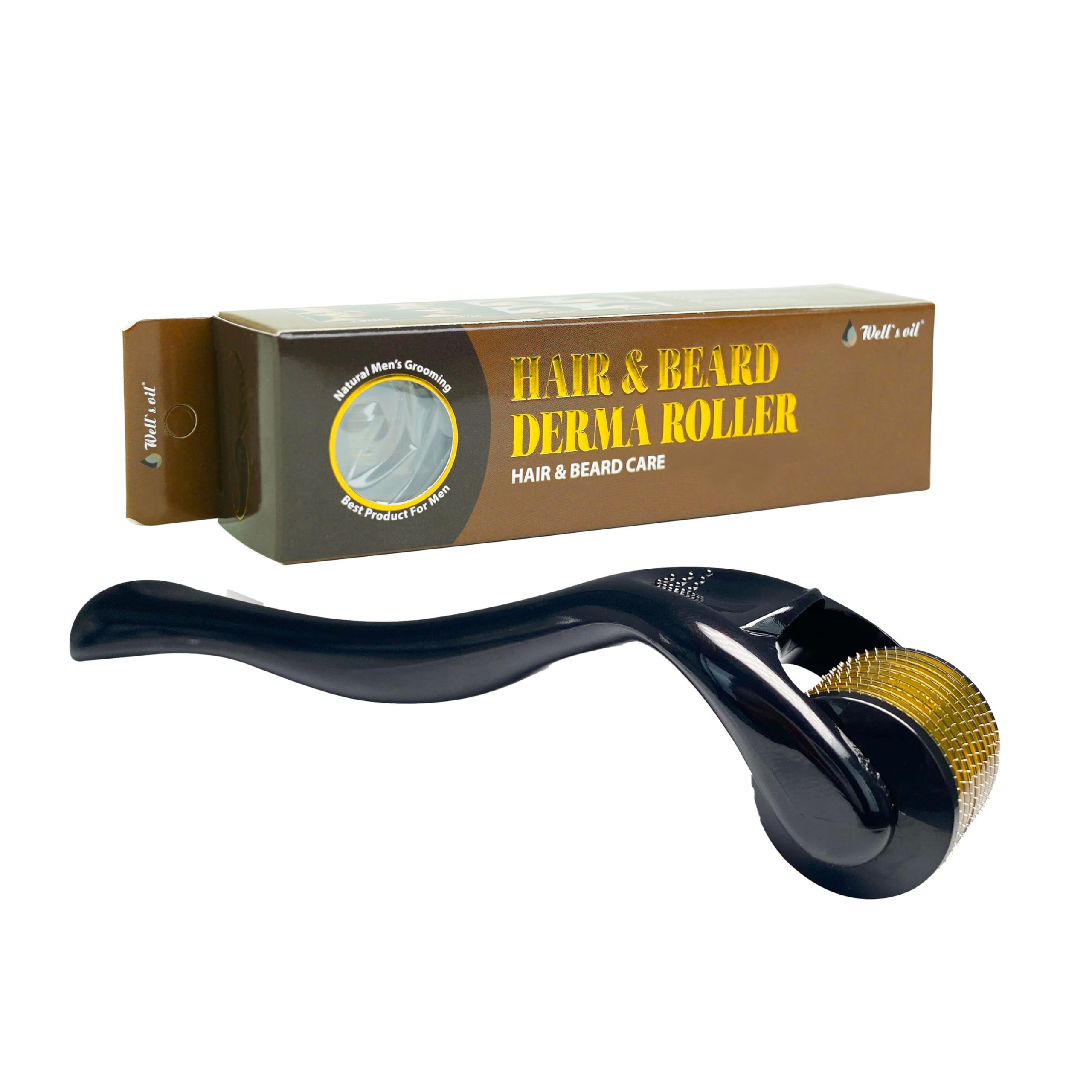 Wells Oil Derma Roller for Beard Scalp 0 25mm 540 Titanium Needles Non-Invasive Grooming Tool Supports a Refined