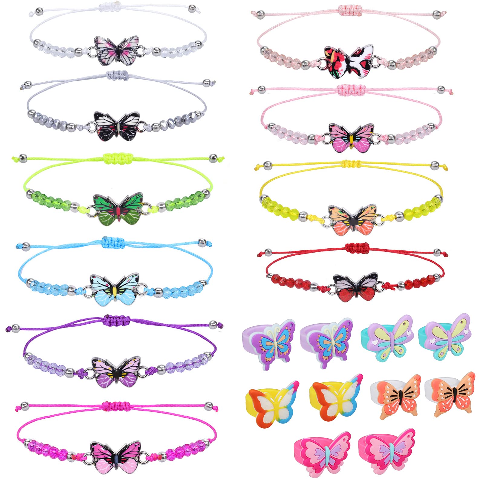 Bracelets Amitié Enfants - Lot De 12 - Motifs Papillons Colorés - Réglables - Cadeau Anniversaire, Fête, Noël - 6