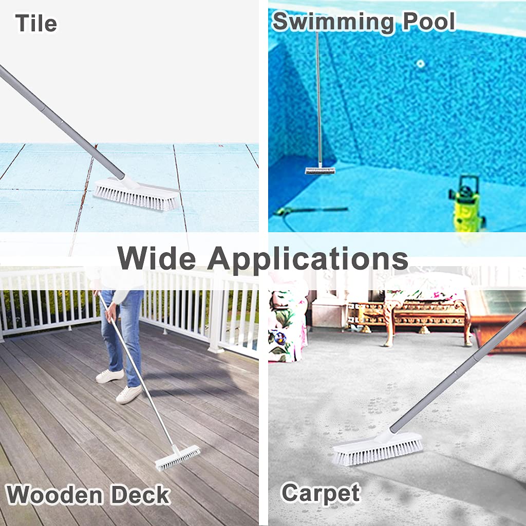 Spazzola per Balcone con Tergipavimento Ad Acqua,2 in 1 Spazzolone per Pavimenti con Manico Lungo Regolabile da 138cm,con Setole Rigide,per la Pulizia di Piastrelle,Terrazze,Bagni,Piscine,Patio,Garage
