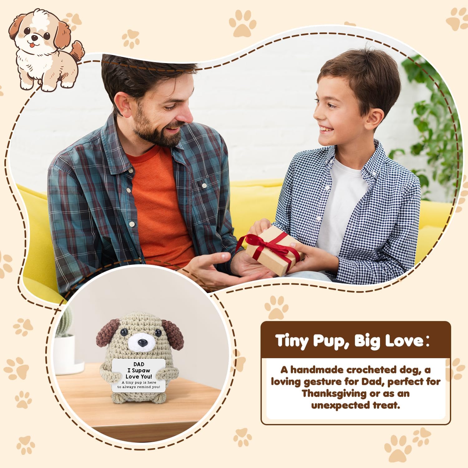 Gifts for Dad, Papa, Daddy - Son & Daughter's Funny Handmade Crochet Puppy - Thoughtful Birthday, Father's Day, Christmas, Valentine's Day, Easter, Thanksgiving - Image 7