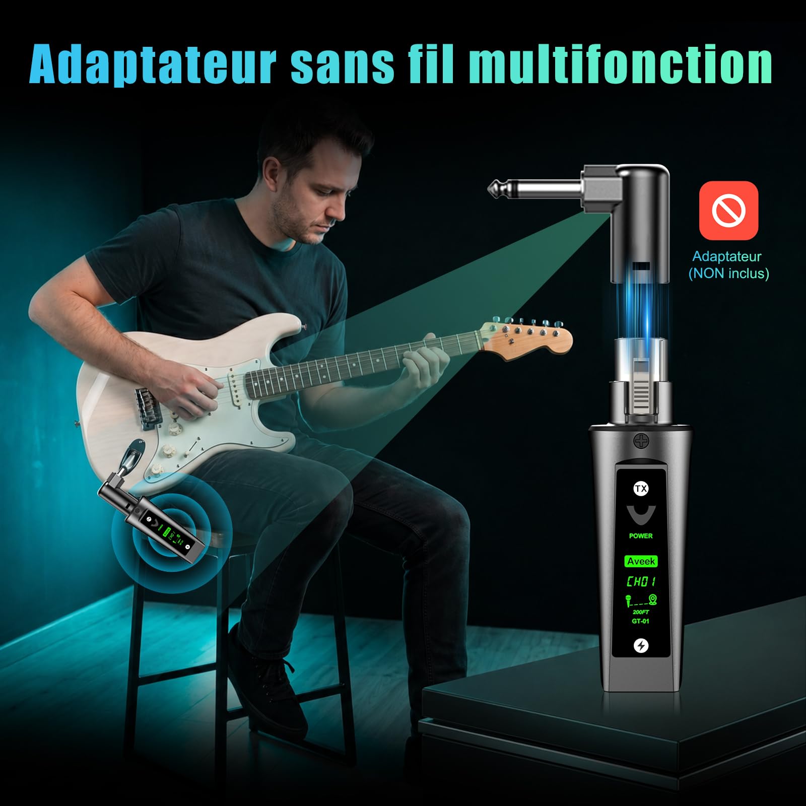 Aveek Émetteur-récepteur XLR sans fil pour Micro Dynamique portée de 60 m | Latence < 2 ms, signal stable, autonomie 20 h, appairage automatique, adaptateur pour table de mixage, sono, église et scène