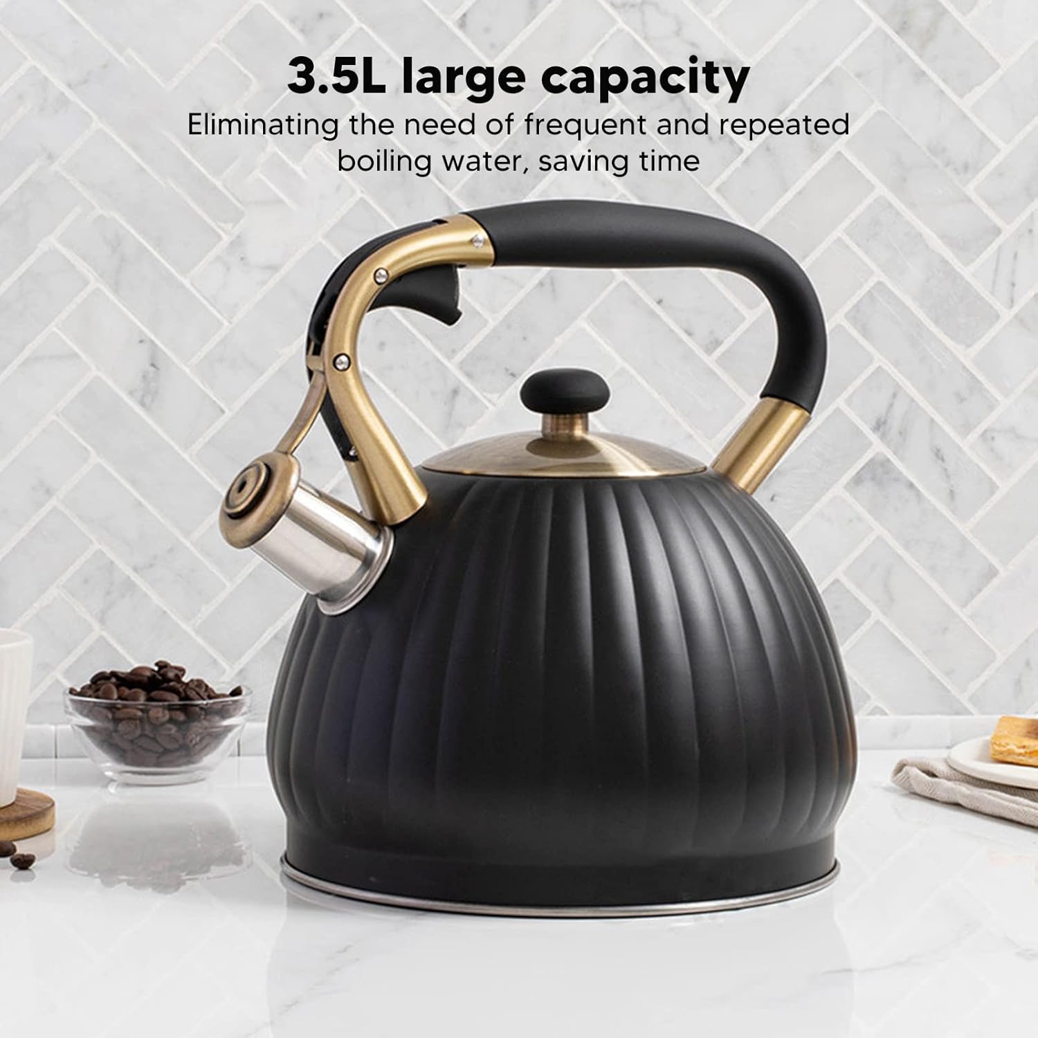 Stove Top Whistling Tea Kettle, Tea Kettle for Stove Top, Stainless Steel Teakettle Teapot, Loud Whistling Kettle, Heavy Stainless Steel Black Kettle for Boiling Water or Milk