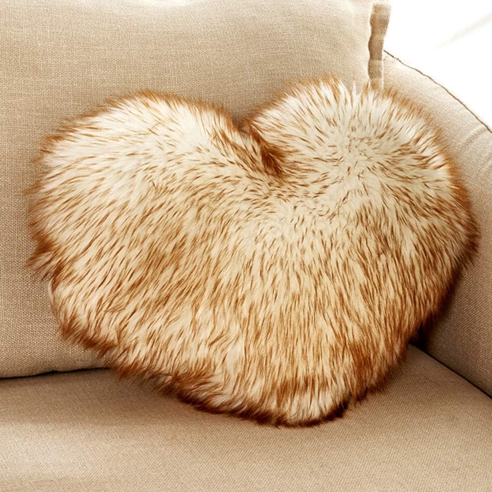 vctops Soft Fluffy Heart Shaped Throw Pillow (16 x20 inch) with Insert, Ultra Plush Faux Fur Sheepskin Cushion Home Sofa Bed Car Party Decorative White