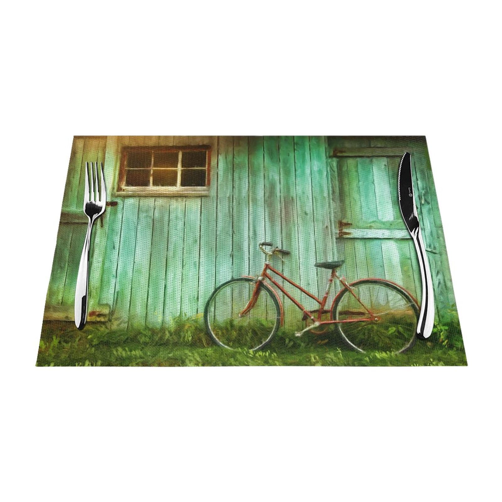 Set de table vintage vélo lavable et tapis de table tissé résistant à la chaleur 45x30cm