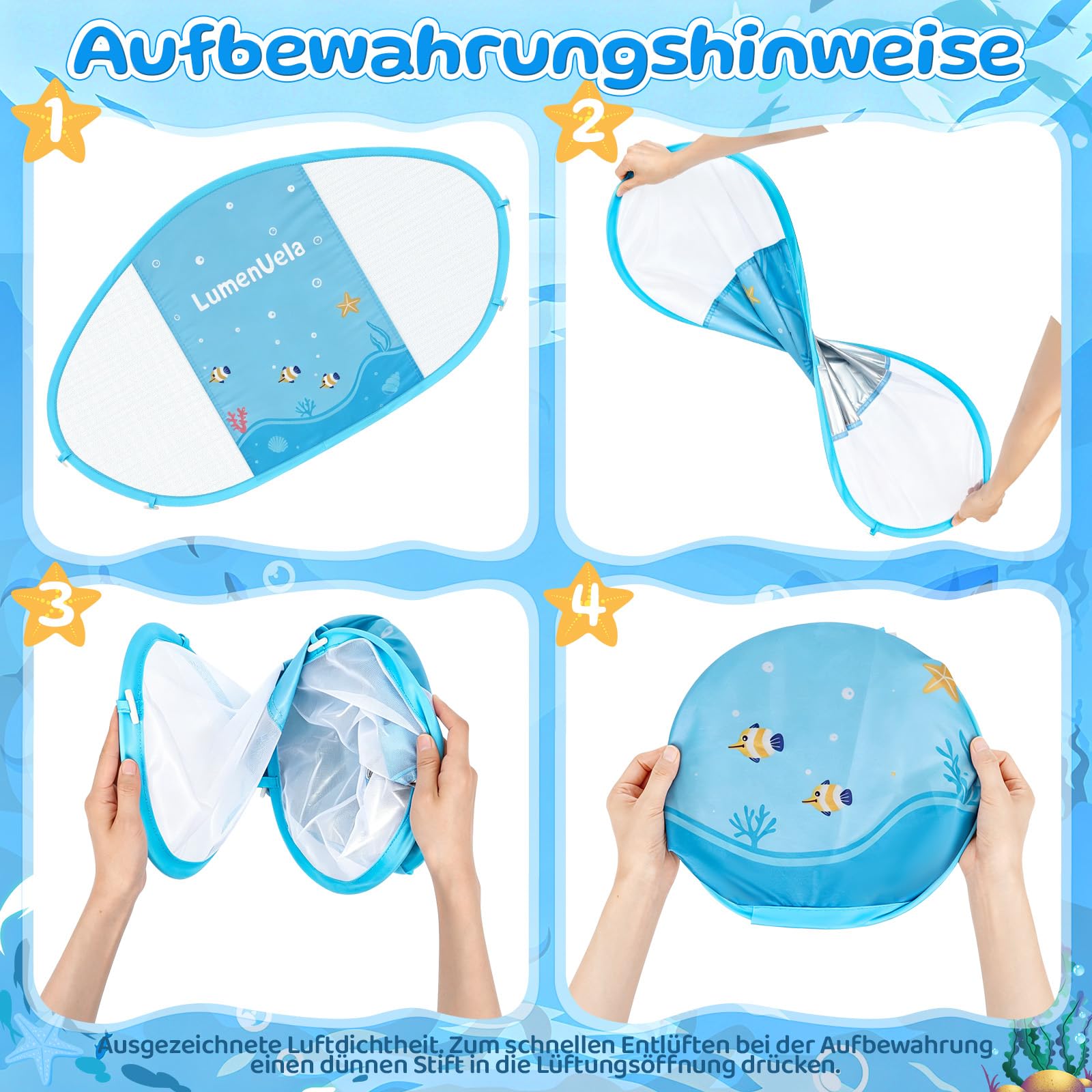 IEEILULU Schwimmring Baby, Baby Schwimmring mit Sonnendach Abnehmbarem UPF 50+ und Reparaturaufkleber, Schwimmtrainer Kleinkind für 6-36 Monaten für Pool, Strand und Schwimmbad