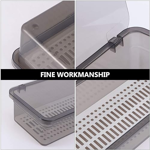Miniatura 3 de Cabilock Bandeja de cubiertos con tapa y escurridor, organizador de cajones de cubiertos de plástico, bandeja de cubiertos a prueba de polvo para