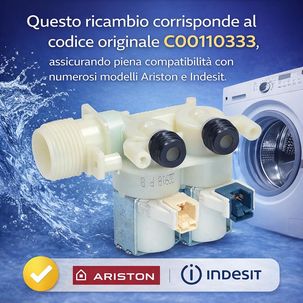 Ryeldom - Zawór elektromagnetyczny ładowania wody do pralki Ariston - Indesit - Hotpoint, zgodny z kodem C00110333. Elektrozawór wody dla niezawodnej wydajności i doskonałe pranie!