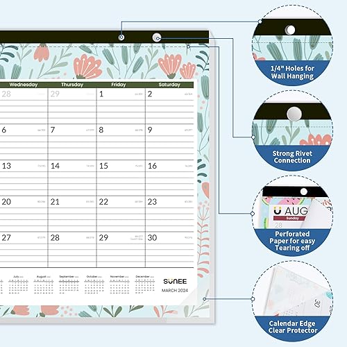 Miniatura 3 de SUNEE Calendario de escritorio grande 2024-2025 de 22 x 17 pulgadas con tira magnética de ahora a diciembre de 2025, calendario de escritorio grande