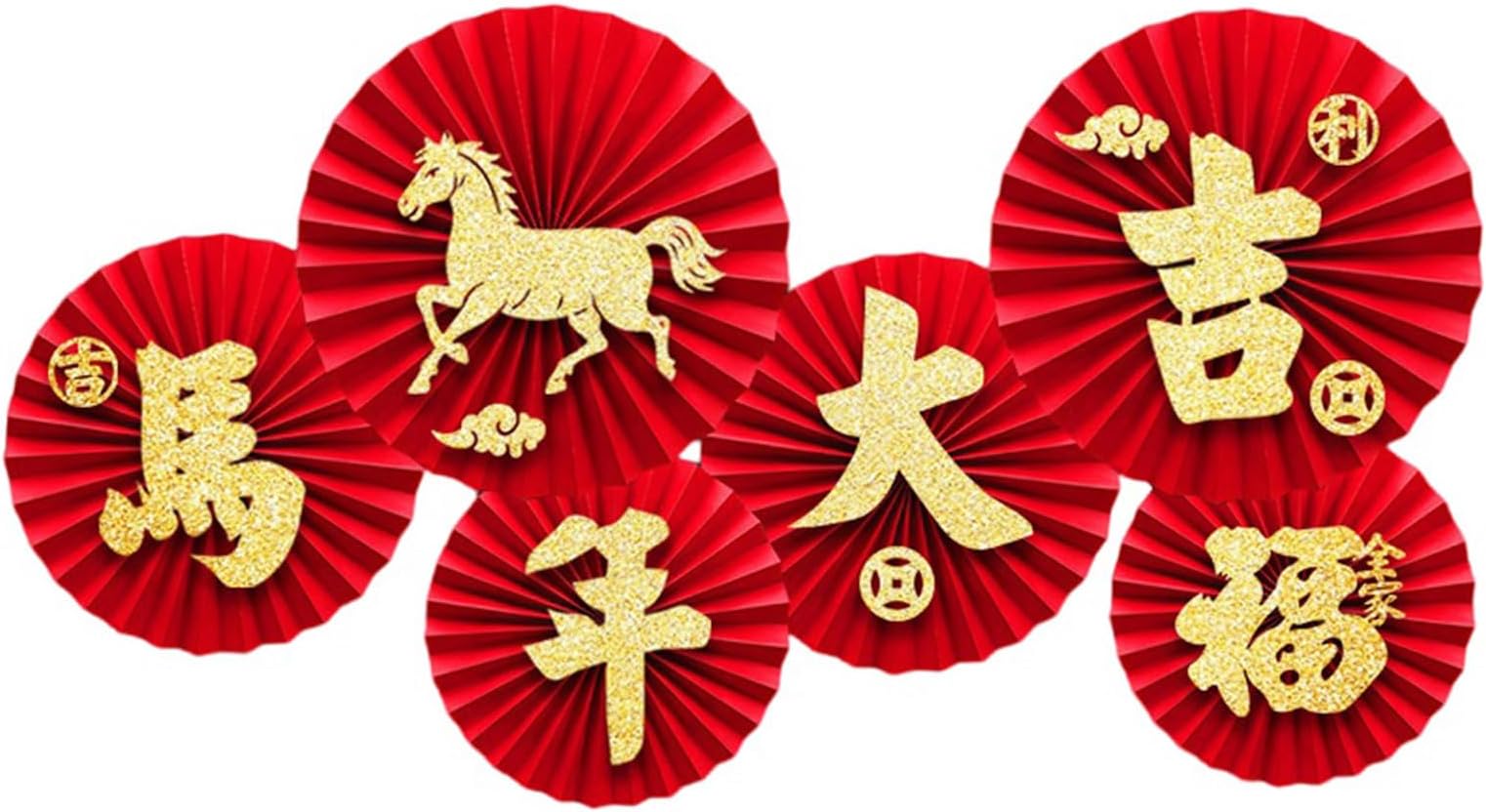 Artistic Paper Fan Horse Spring Festival Accessories New Year Wall Hangings Festival Home Office Decoration Set Horse Year Paper Fan Decoration