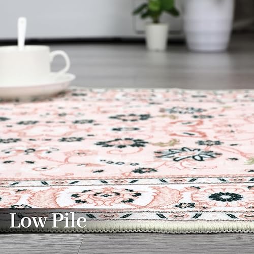 Miniatura 6 de CAROMIO Alfombra de área de 2 x 3 pies, lavable para interiores, alfombra vintage, alfombra envejecida, con medallón, antideslizante, alfombra