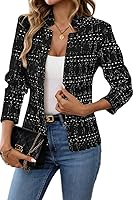 ELLEVEN Women's Tweed Open Front Blazer Jacket - Notch Collar, Long Sleeve, Fully Lined for Work & Casual Wear