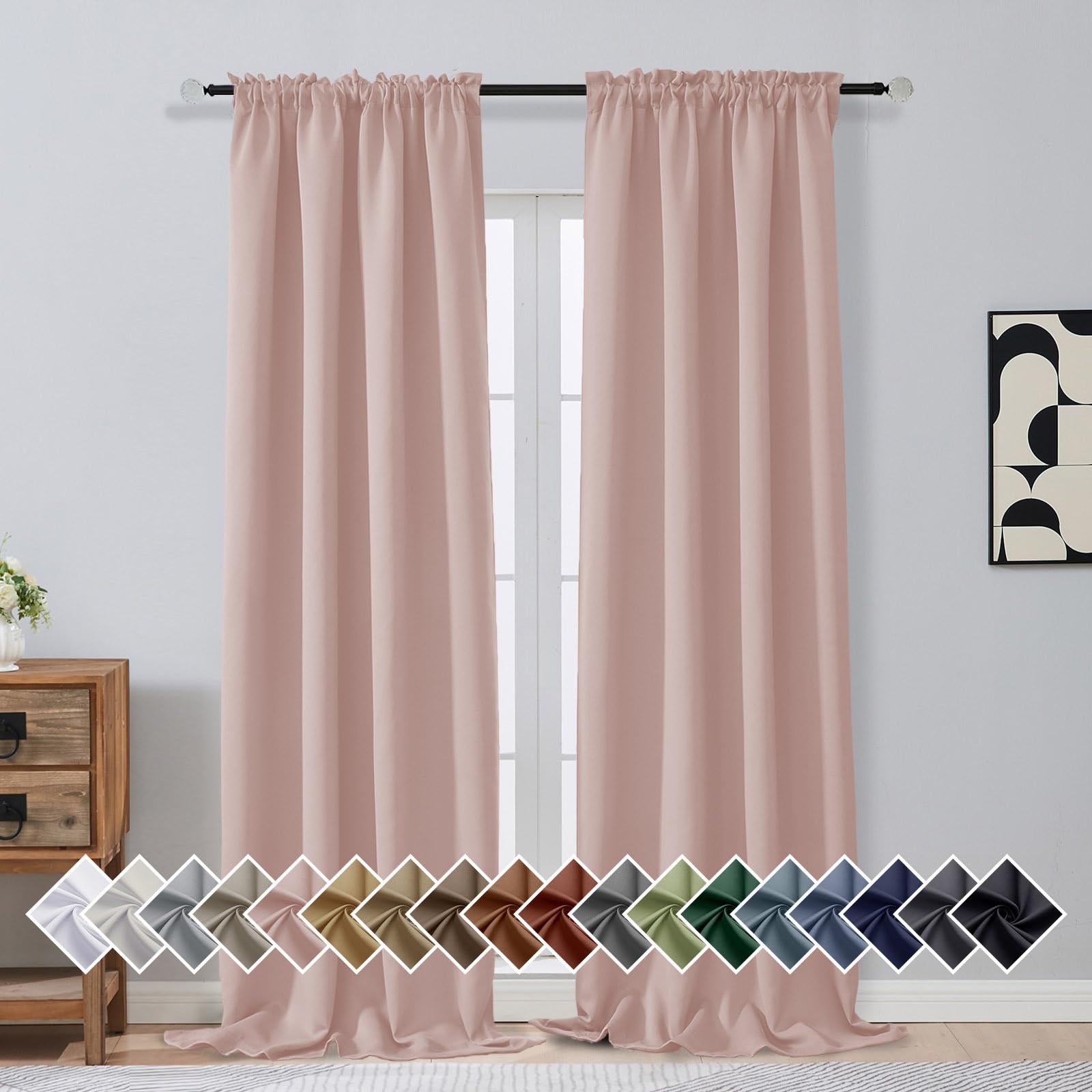 OVZME Blush Pink Blackout Curtains for Bedroom 96 Inches Long 2 Panels, Soft Fabric Blackout Curtains, Room Darkening Living Room Window Treatments, Dual Rod Pocket Window Drapes, 2x40Wx96L Inches