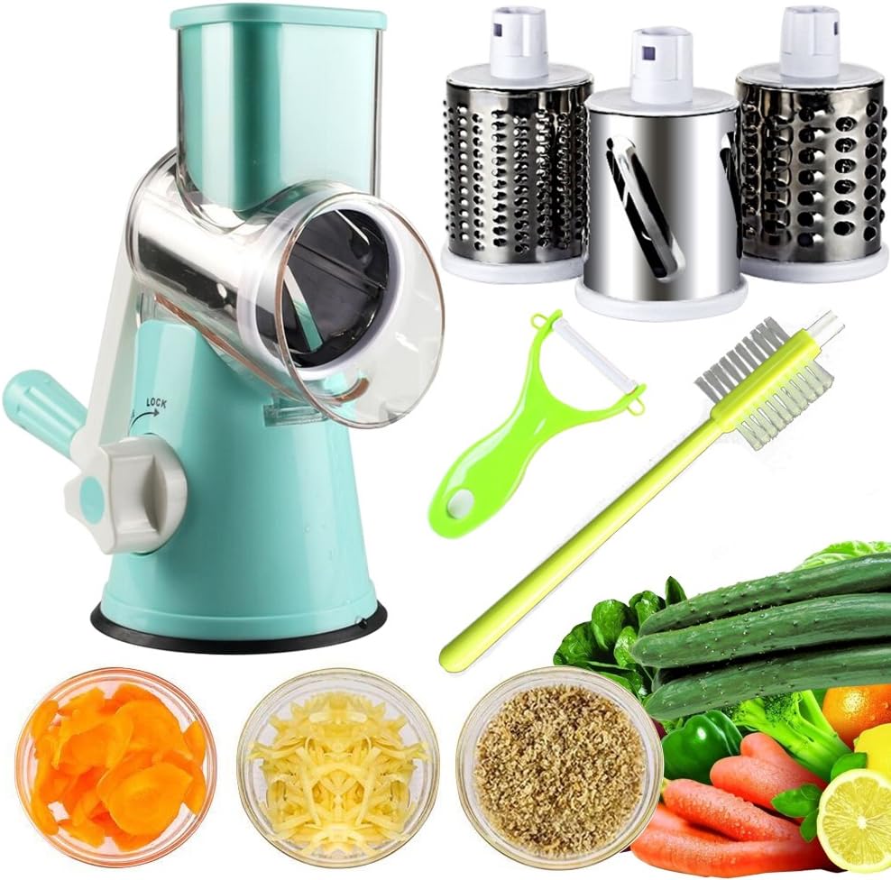 Vegetable Mandoline Slicer, MATIXING 3 in 1 Round Veggie Chopper Fruit Cutter Cheese Shredder+ Free gift: 1 Peeler and 1 Brush