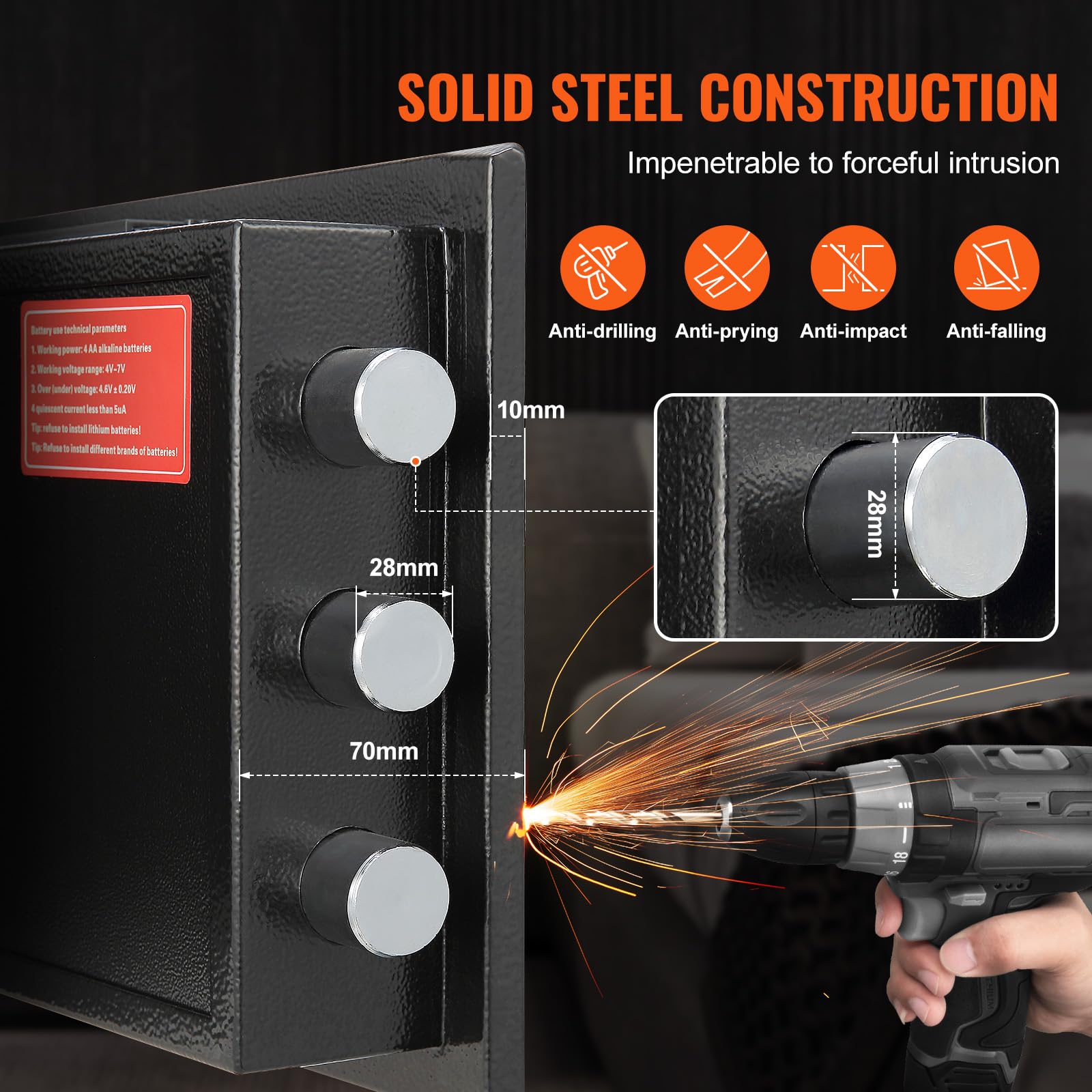 VEVOR 1,7 C Coffre-Fort avec Serrure Électronique de Dépôt, Acier Laminé à Froid Coffre-Fort à Trappe Déverrouillage par Mot de Passe 3-12 Chiffres & Clés pour Argent Doc Domicile Noir 450x350x300mm