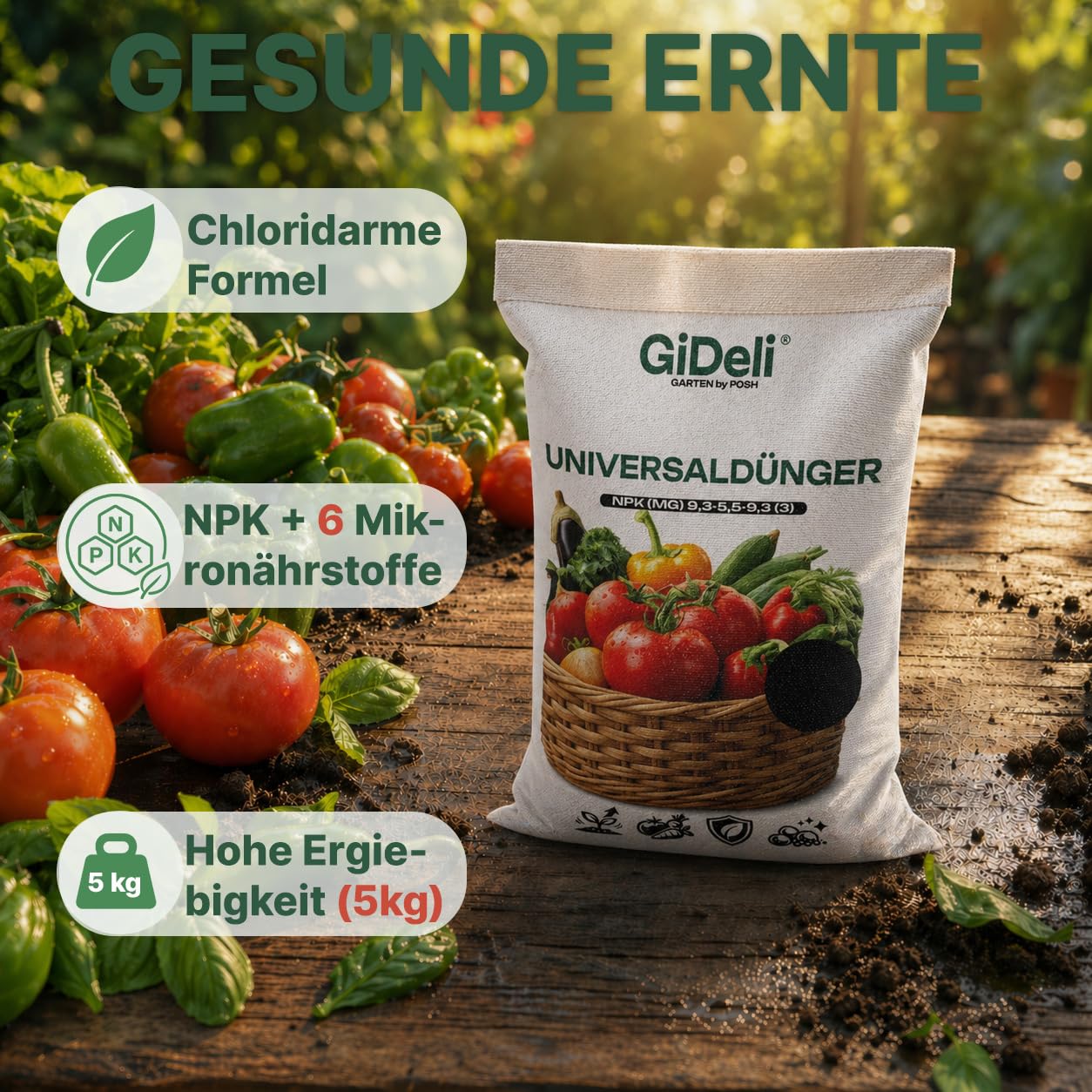 GiDeli Universaldünger 20 kg - Chloridarm Granulat für Gemüse und Obst | Vorrat für den Dauerbedarf, mit Magnesium und Mikroelementen, ergiebig für große Flächen, streubar