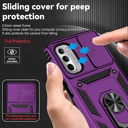 Miniatura 4 de Funda para Motorola Moto G 5G 2022 con cubierta deslizante para cámara y 2 protectores de pantalla HD, soporte de anillo de rotación de 360 grado
