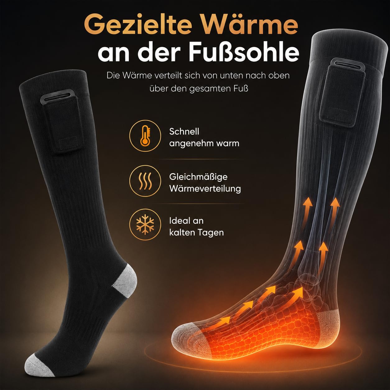 Elektrisch beheizte Socken mit 4000 mAh Akku je Socke, Unisex Wintersocken mit 3 Heizstufen, waschbar, für Outdoor, Skifahren, Wandern, kalte Füße, Geschenkbox