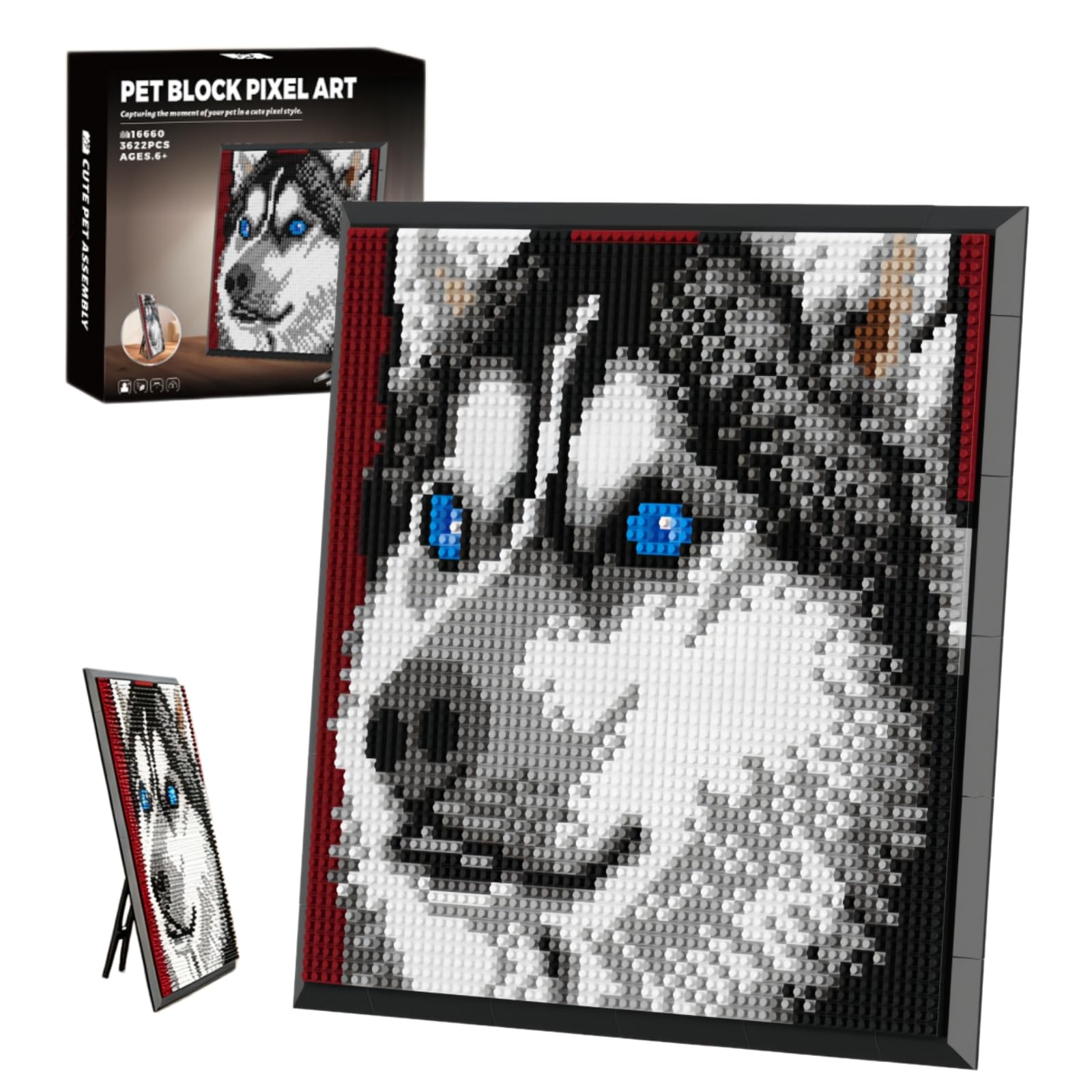 Husky Dog Pixel Art Animal Mini Micro Blocks Wall Hanging Tabletop Decor