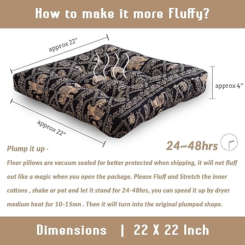 Vista 68 de Cojines cuadrado para sentarse en el suelo 22” x 22”, suave grosor, para yoga, meditación, puf, tatami, cojín para leer en el suelo, cojín