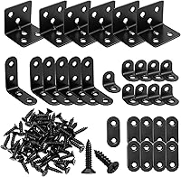mankk 96PCS Black Stainless Steel L Corner Brackets & Straight Flat Mending Plates for Furniture Wood Repair Fixing