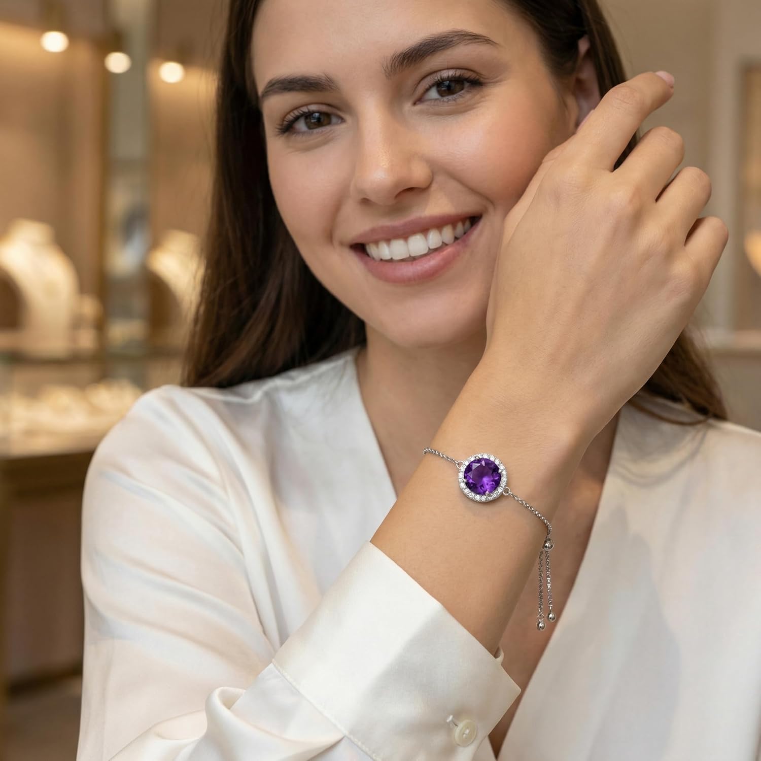 Natural Amethyst Bracelet 925 Sterling Silver Crystal Bracelets Minimalist Healing Crystal Jewelry Purple Gemstone Gift for Women - Image 3