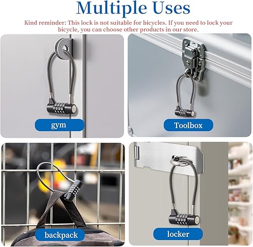 Miniatura 7 de Cerradura de cable de bloqueo de combinación de 4 dígitos con cable duradero de 7 pulgadas, ideal para taquillas, gimnasio, puerta, valla, caja de