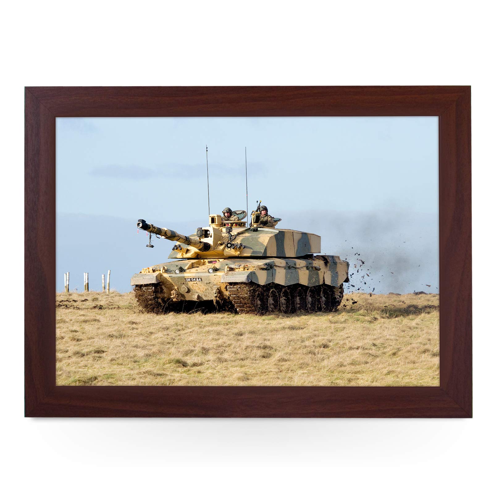 yoosh Portable Lap Desk Tray (British Army Challenger Tank) Handmade Wooden Frame, Beanbag Cushioned Bottom | Computers, Laptops, Meals, Food | JFS00068 Brown