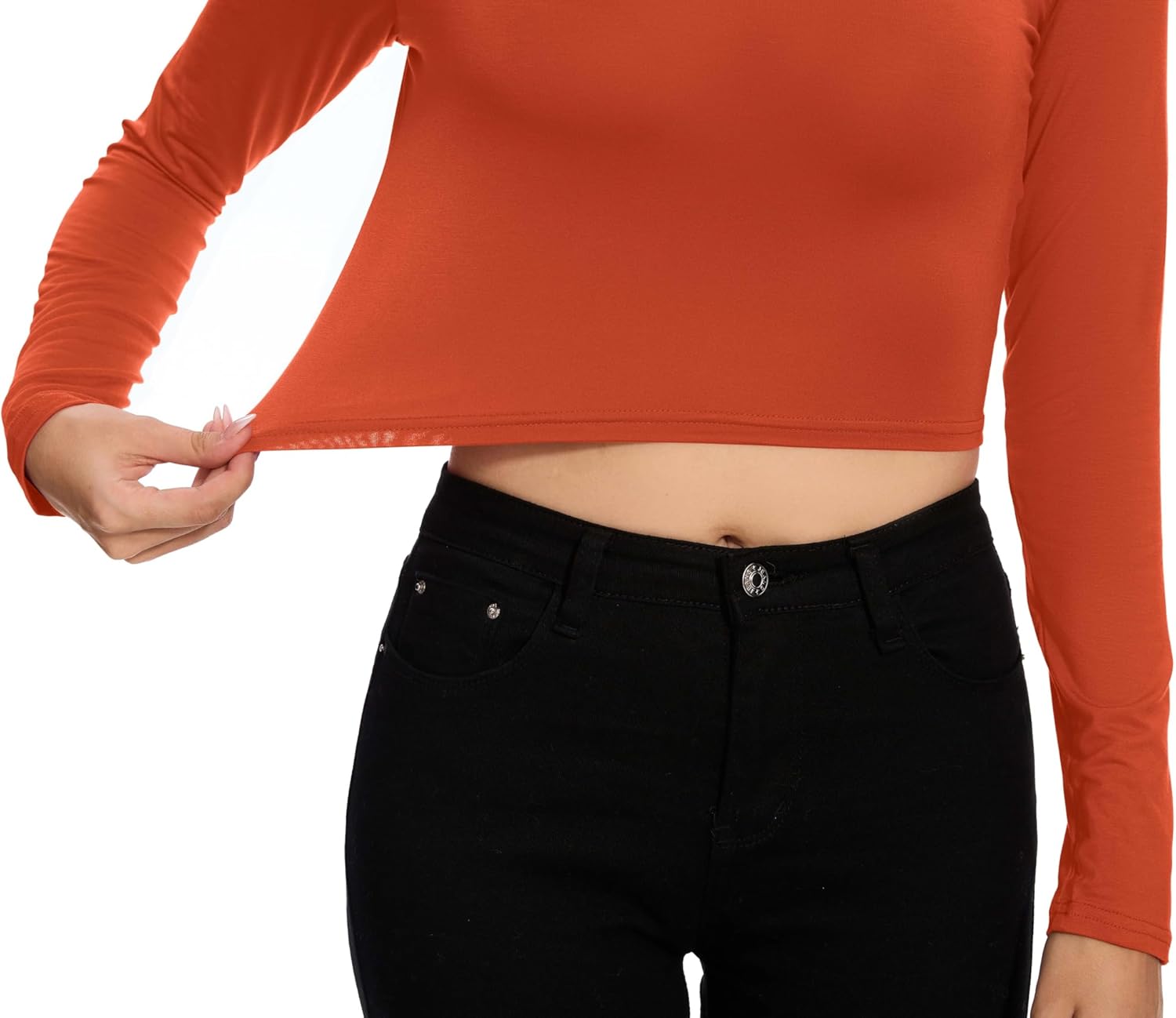 MadHeart Womens Long Sleeve Crop Tops Slim Fit Cropped Mock Neck Base Layer Shirts - Image 6