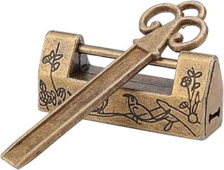 Vintage Chinese Chest Lock, Zinc Alloy Antique Lock and Key, Flower Bird Vintage Padlock, Chinese Retro Antique Padlock for Wooden Box, Furniture Cabinets, Chest, 1.6 x 0.7 x 0.4inch